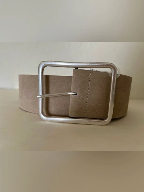 Free People NWOT Suede Leather Light Tan wide Silver Oversized Buckle Belt S/M main image 5
